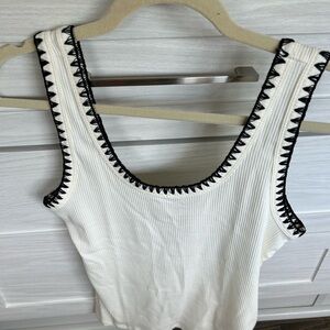 I Crew cream Sleeveless Top with Black Trim